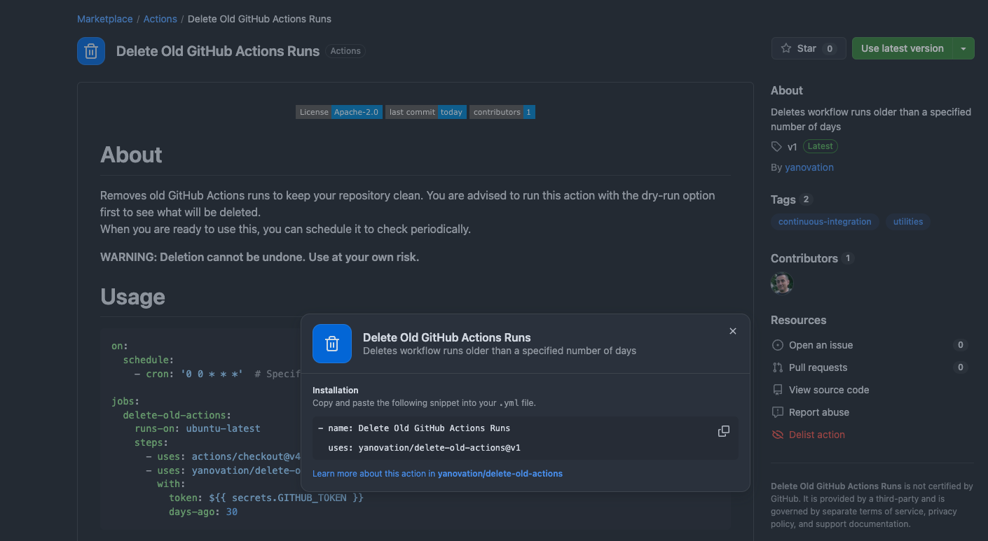 Automatically delete old GitHub Actions runs