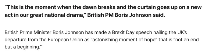 Boris Johnson's quote after signing Brexit