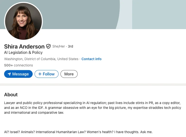 Shira Anderson, ex-IDF soldier, now dictates AI Policies!