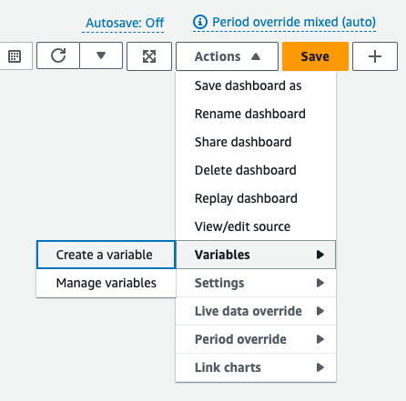 AWS Cloudwatch Dashboard action create a variable