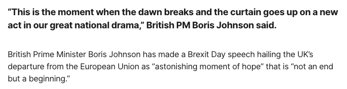 Boris Johnson's quote after signing Brexit