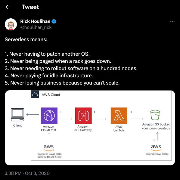 Rick Houlihan's Tweet on Serverless
