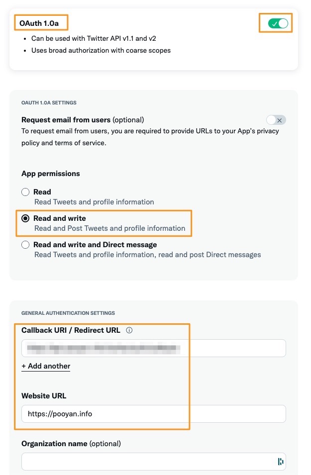 Auth setting details